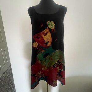 HARARI Vintage 100% Silk Geisha Print Tunic Dress